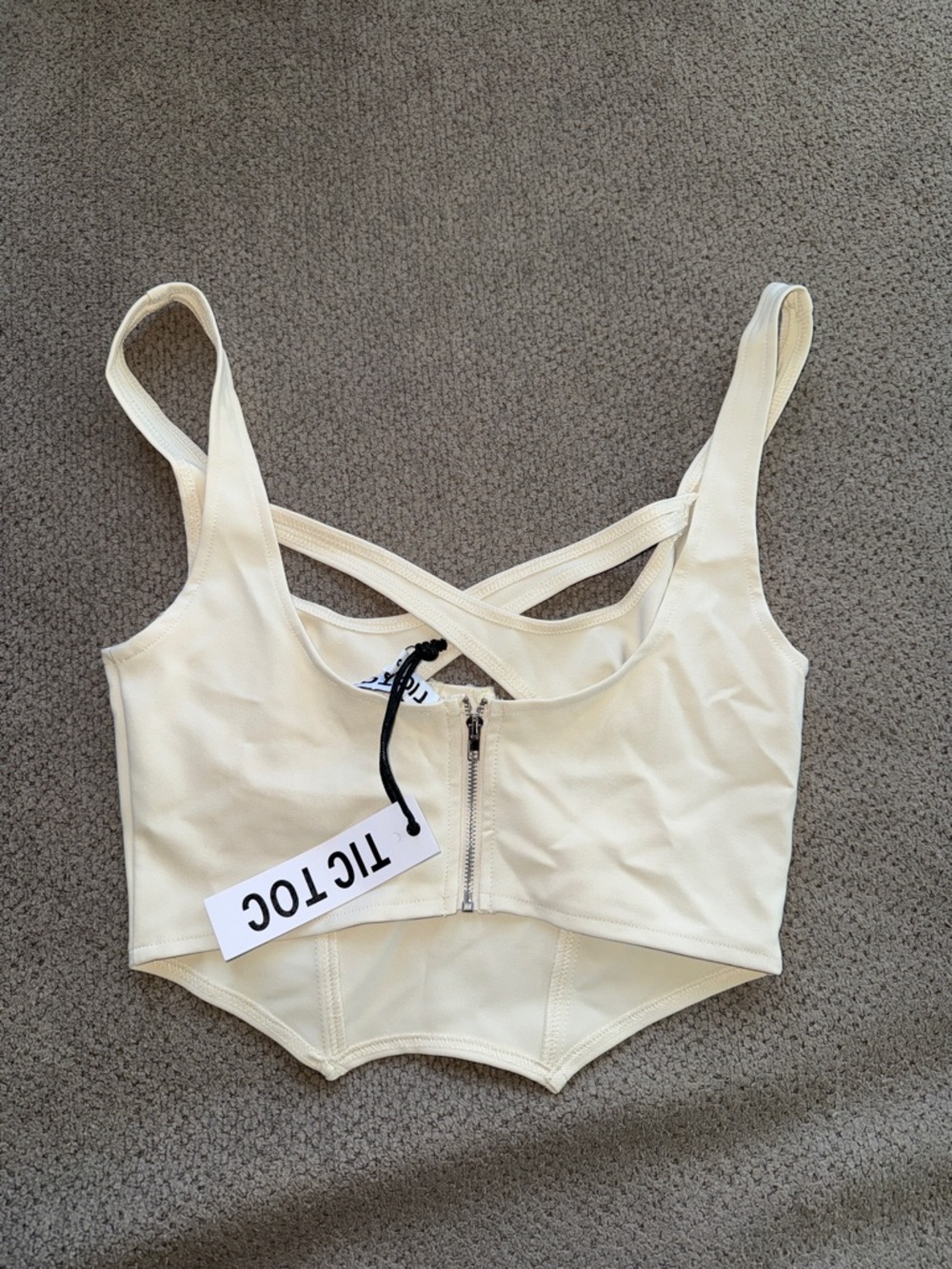 Tic Toc Cream Cross-Front Corset Crop Top - Picture 2 of 2